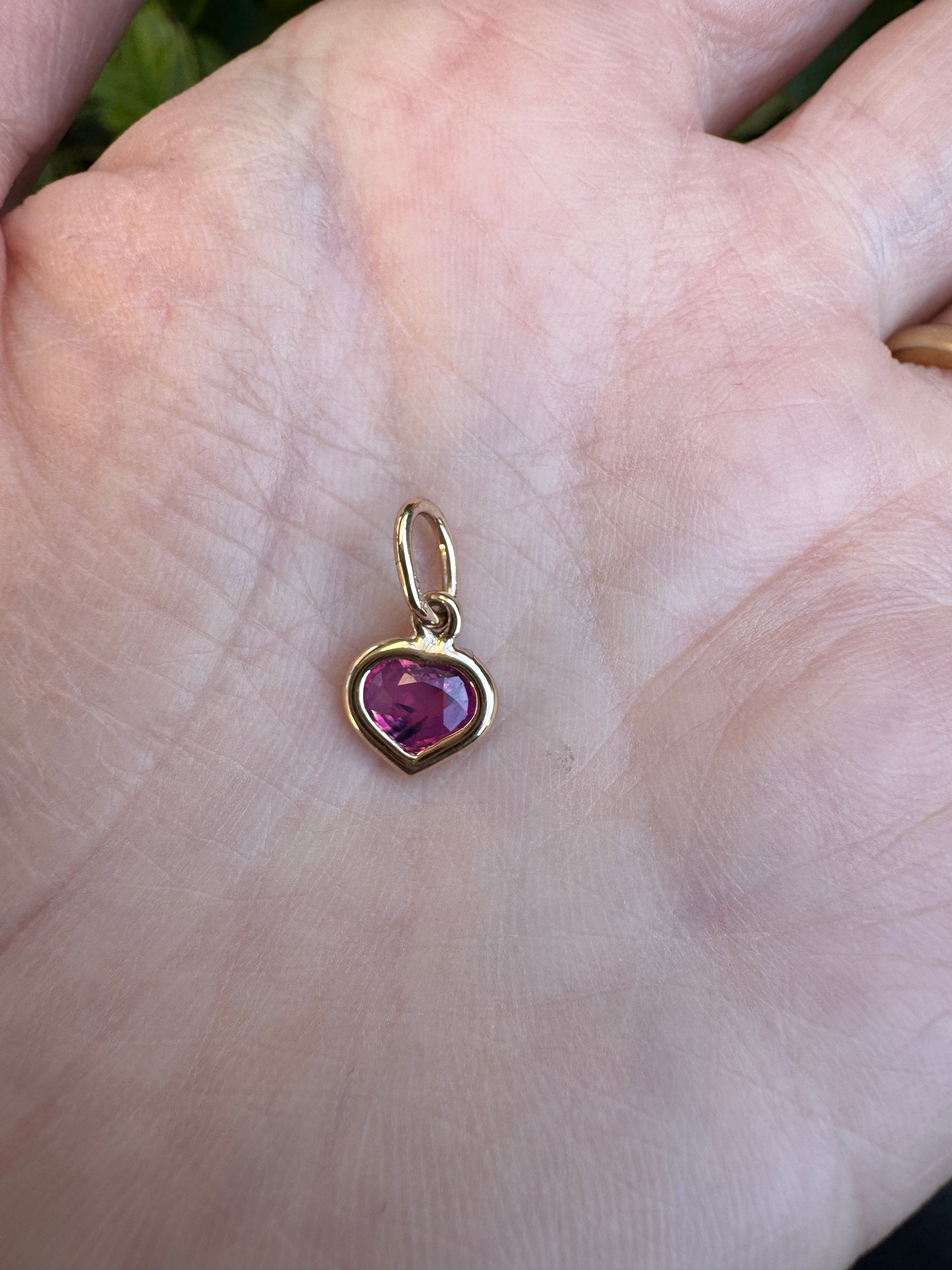 Custom handmade 9ct yellow gold 0.6ct pink sapphire heart bezel set pendant