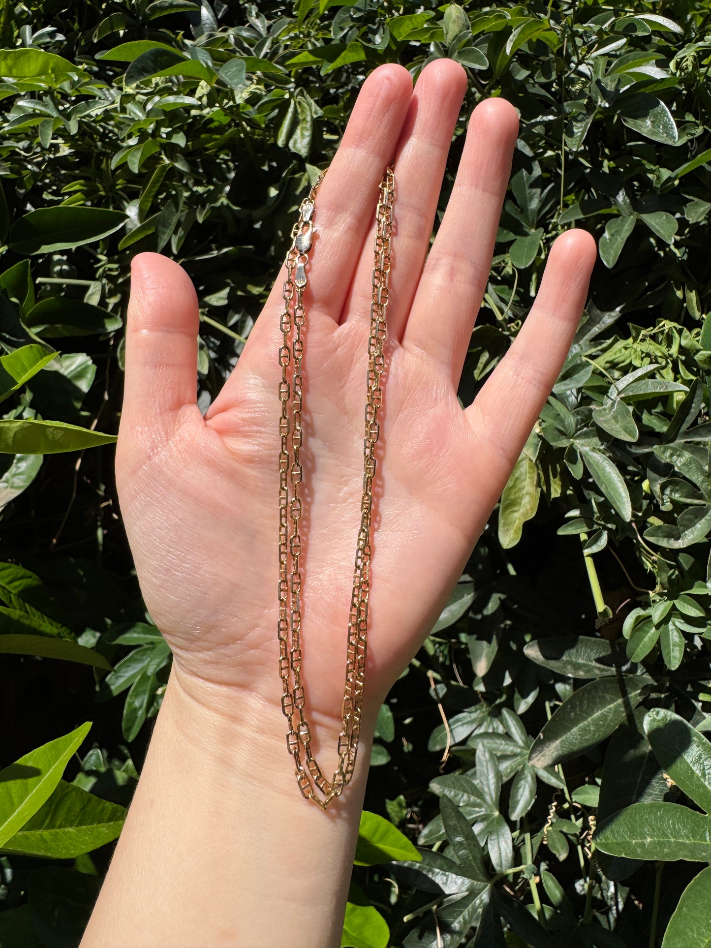 Vintage 9ct yellow gold mariner link chain, 66cm / 25.98 inches long