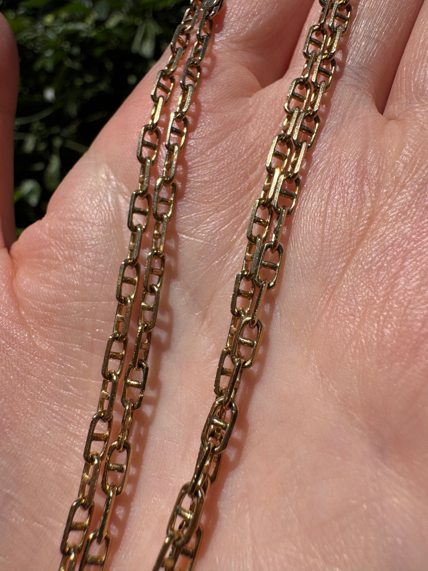 Vintage 9ct yellow gold mariner link chain, 66cm / 25.98 inches long