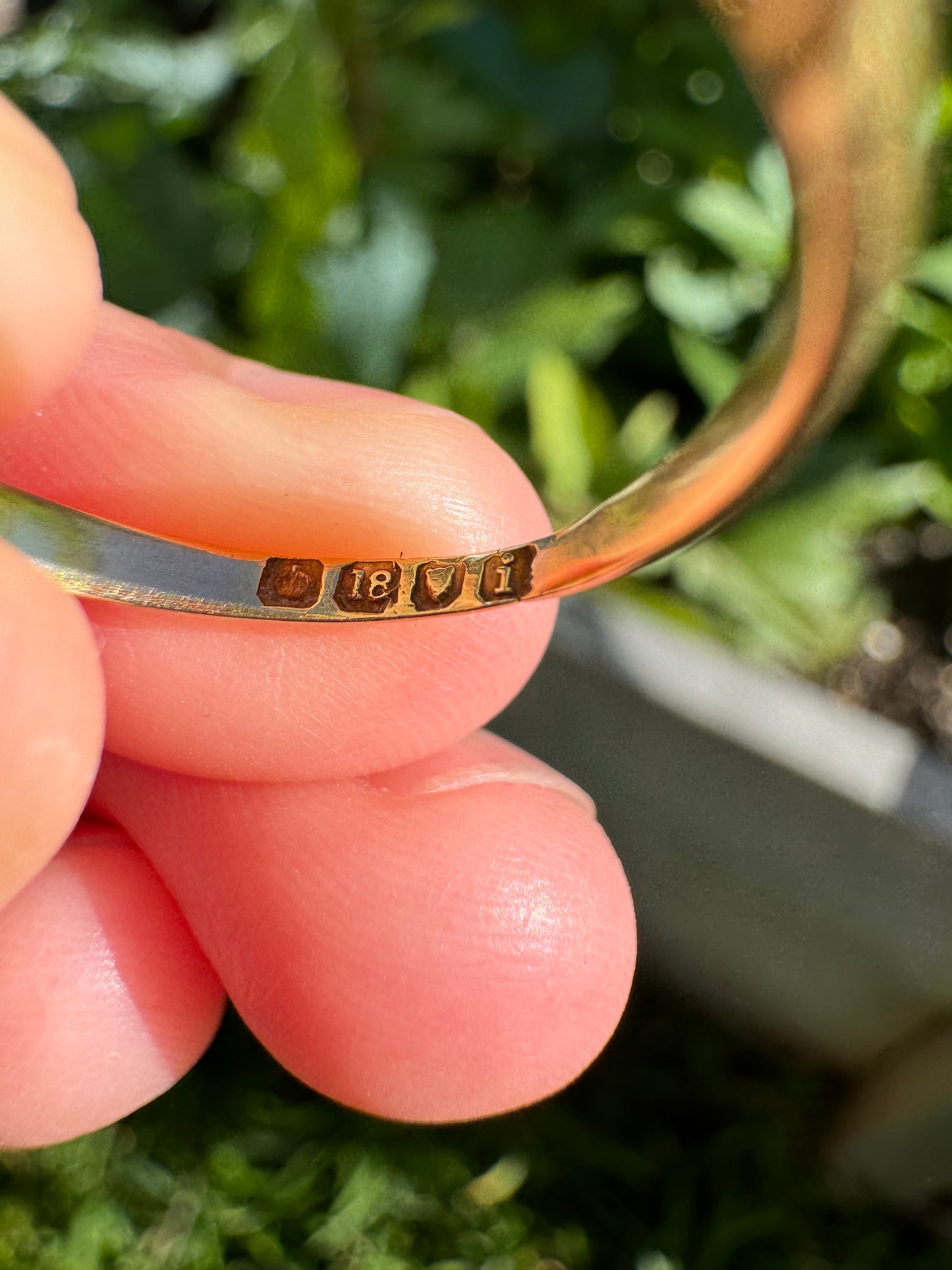 Antique Edwardian 18ct yellow gold five stone emerald and old mine cut diamond half hoop ring