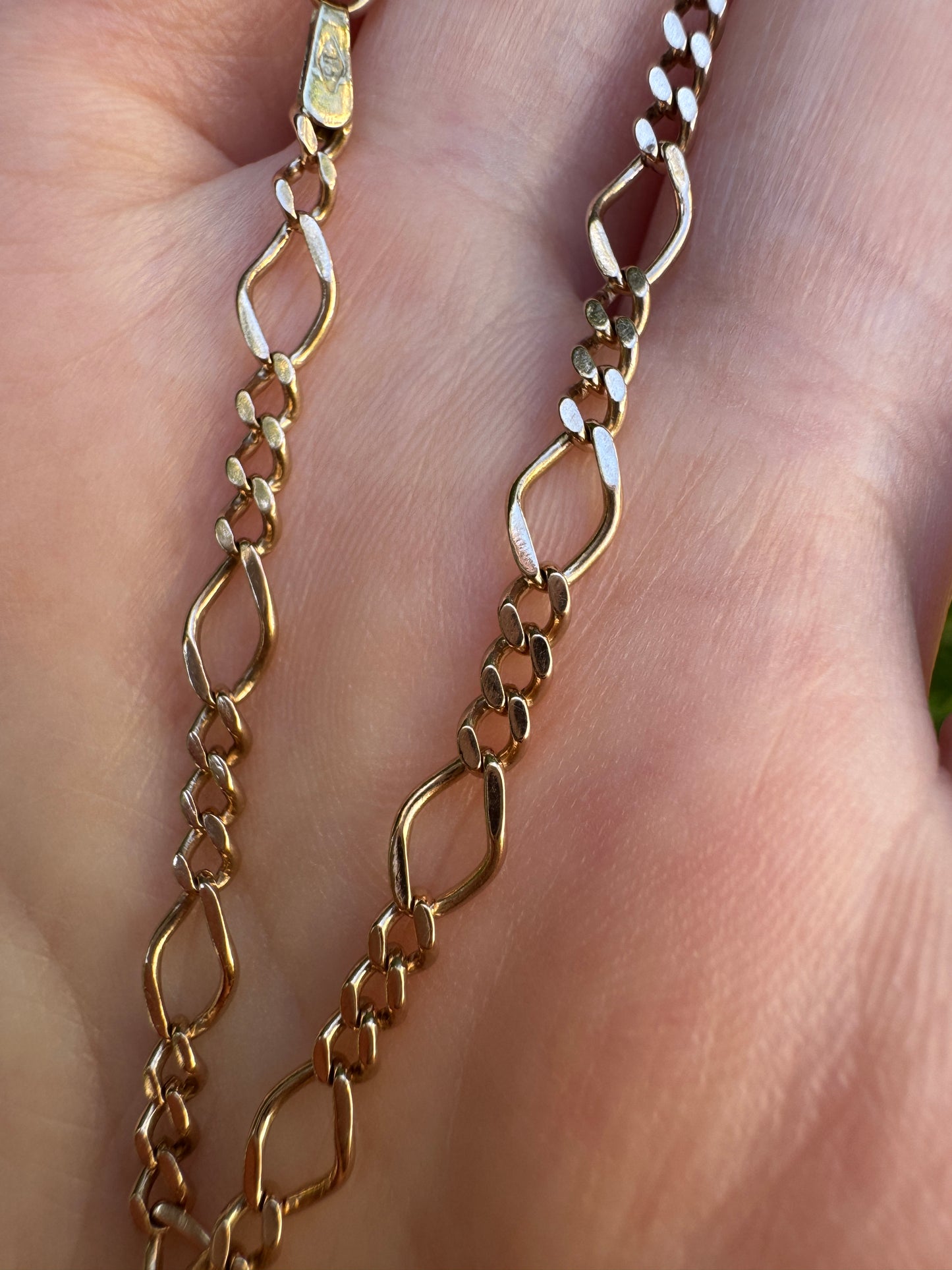Vintage Italian 9ct yellow gold flat figaro bracelet, 20.5cm / 8.1 inches long