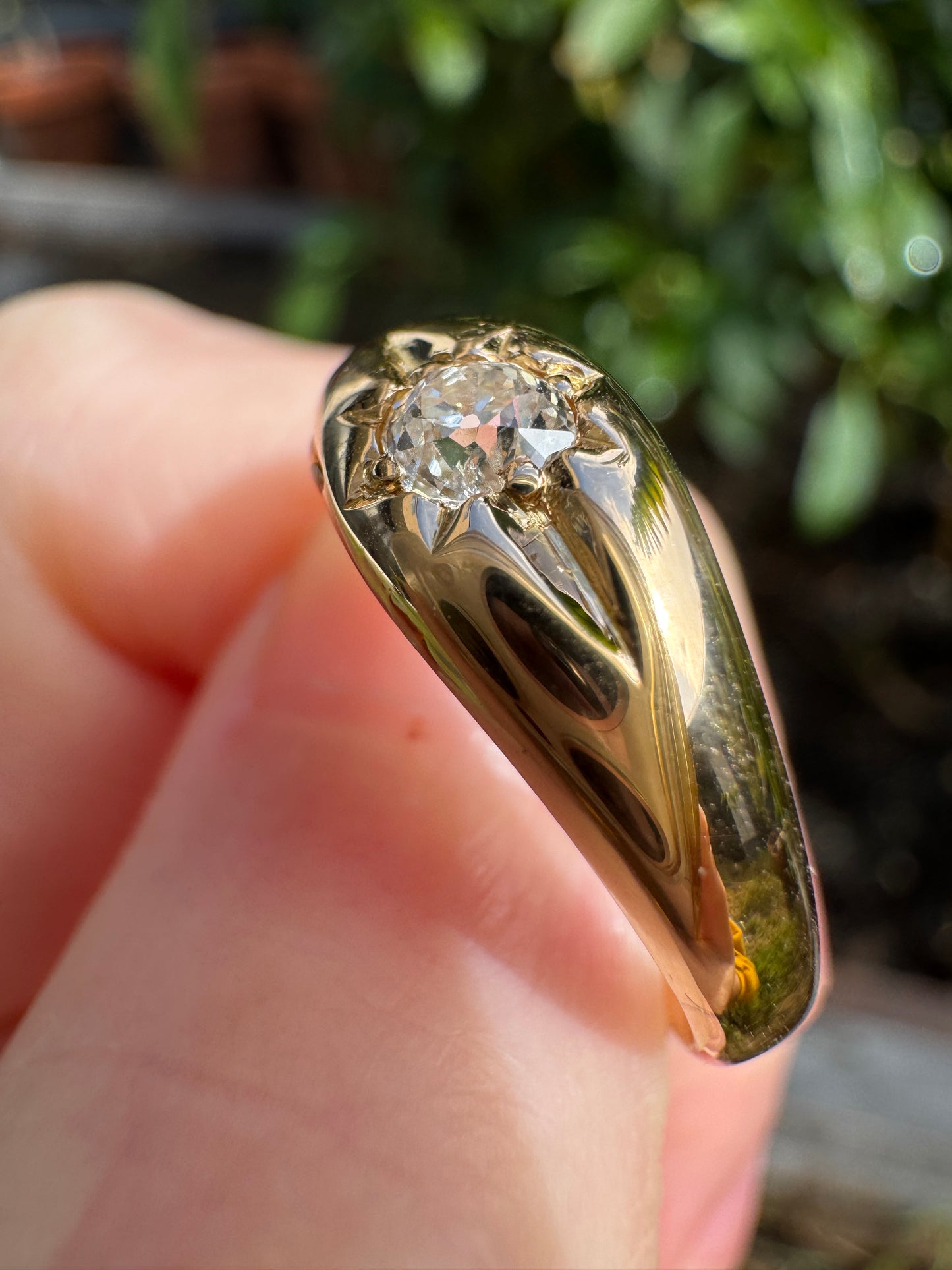 Antique 18ct yellow gold 0.3ct old mine cut diamond starset gypsy ring