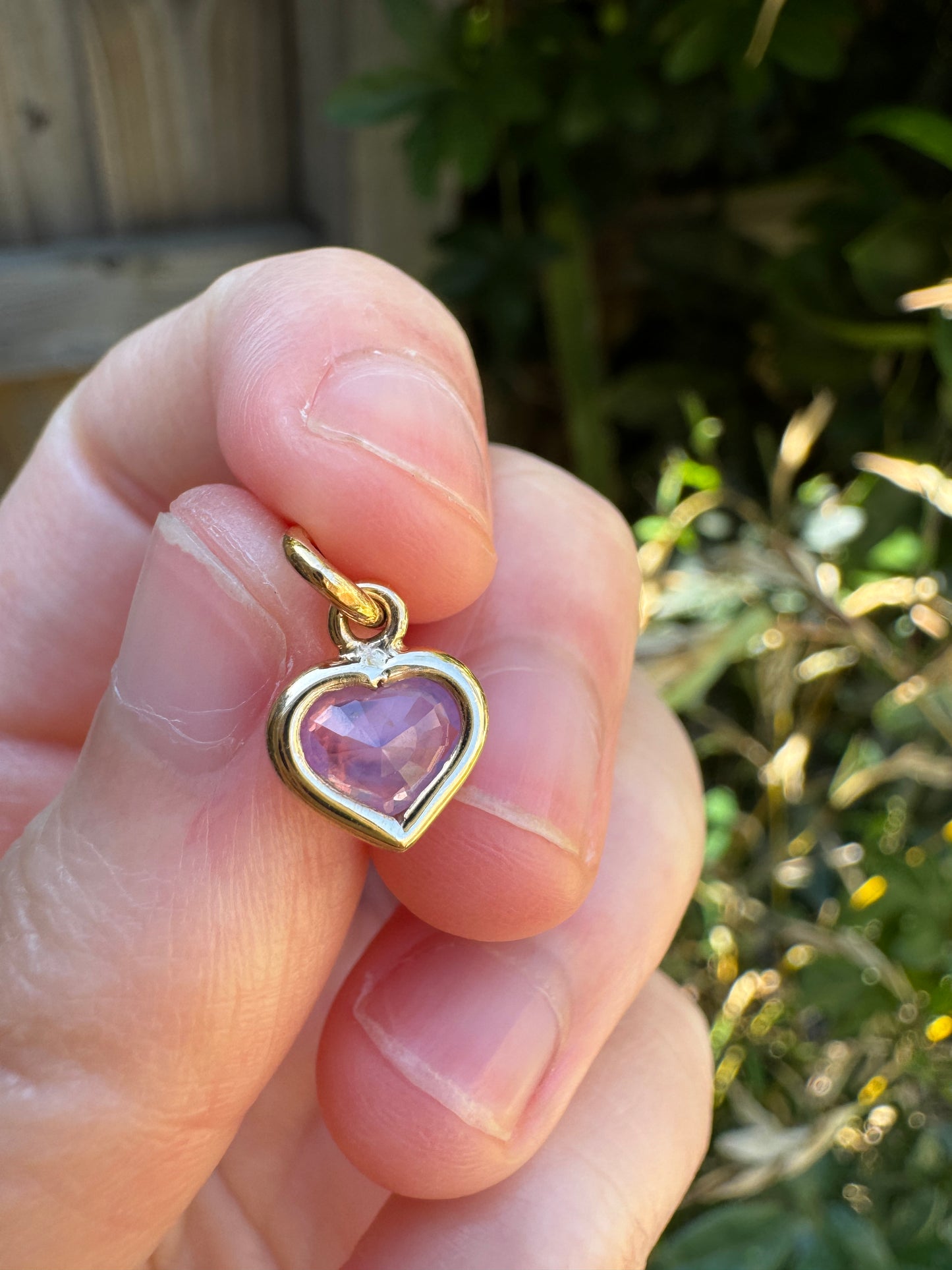 Custom 9ct yellow gold 0.66ct pink sapphire heart bezel set pendant
