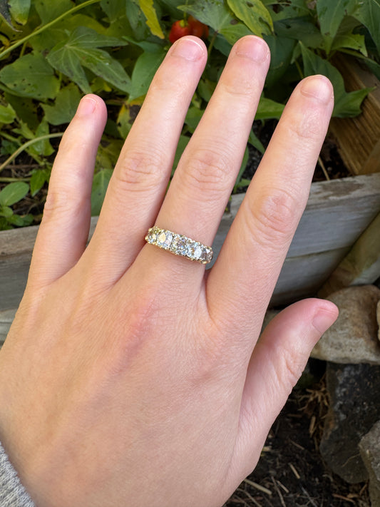 Antique 18ct yellow gold five stone 1.7ct TCW old mine cut diamond ring