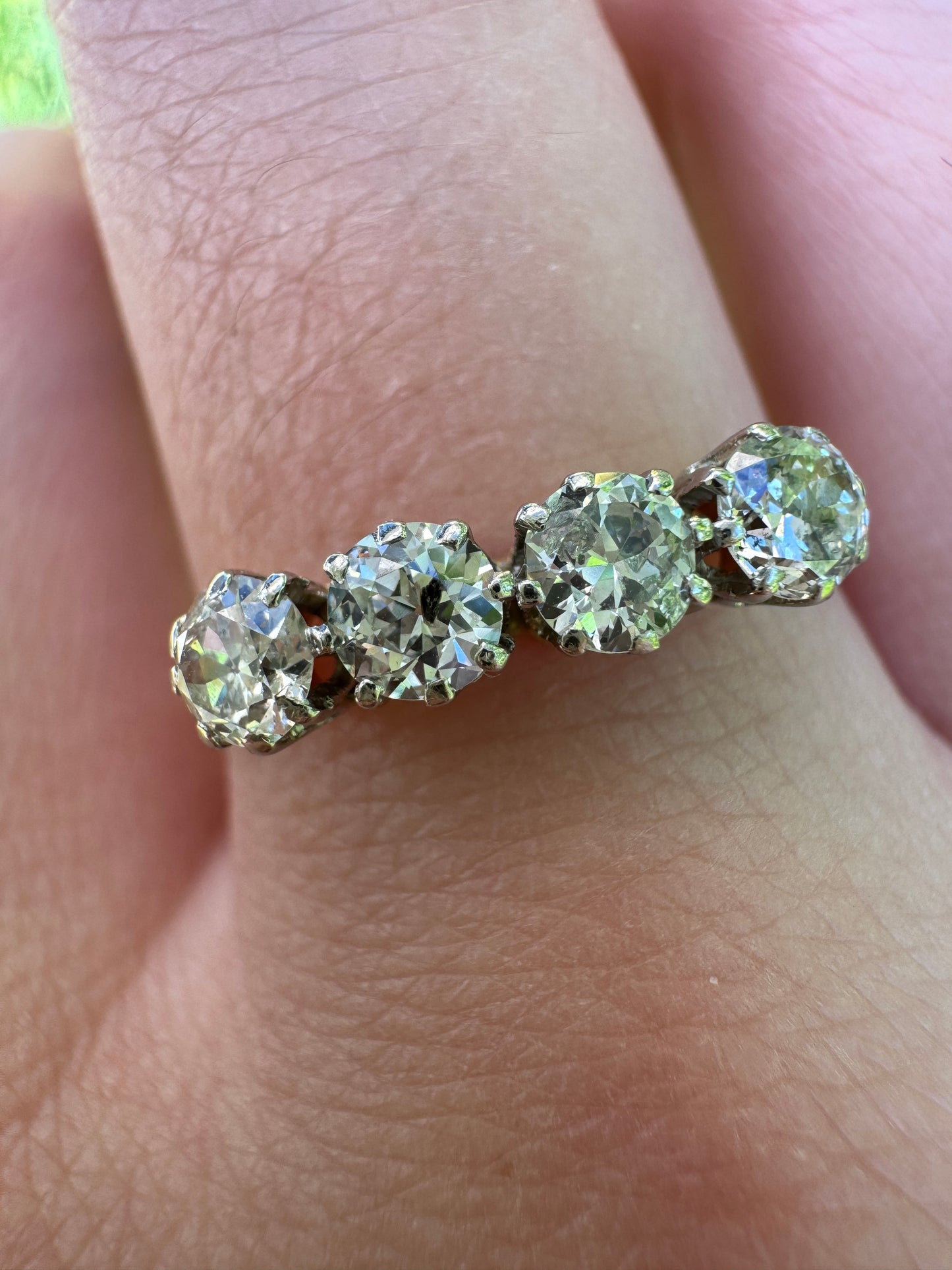 Vintage 18ct yellow gold and platinum four stone 0.76ct TCW old mine cut diamond ring