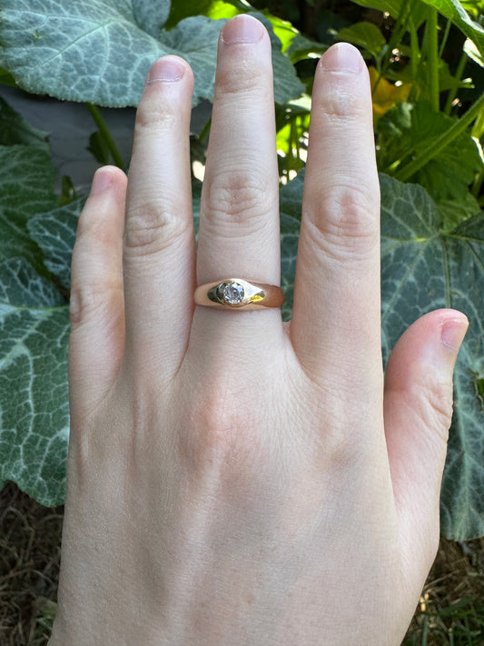 Vintage French 18ct yellow gold 0.26ct old mine cut diamond gypsy ring