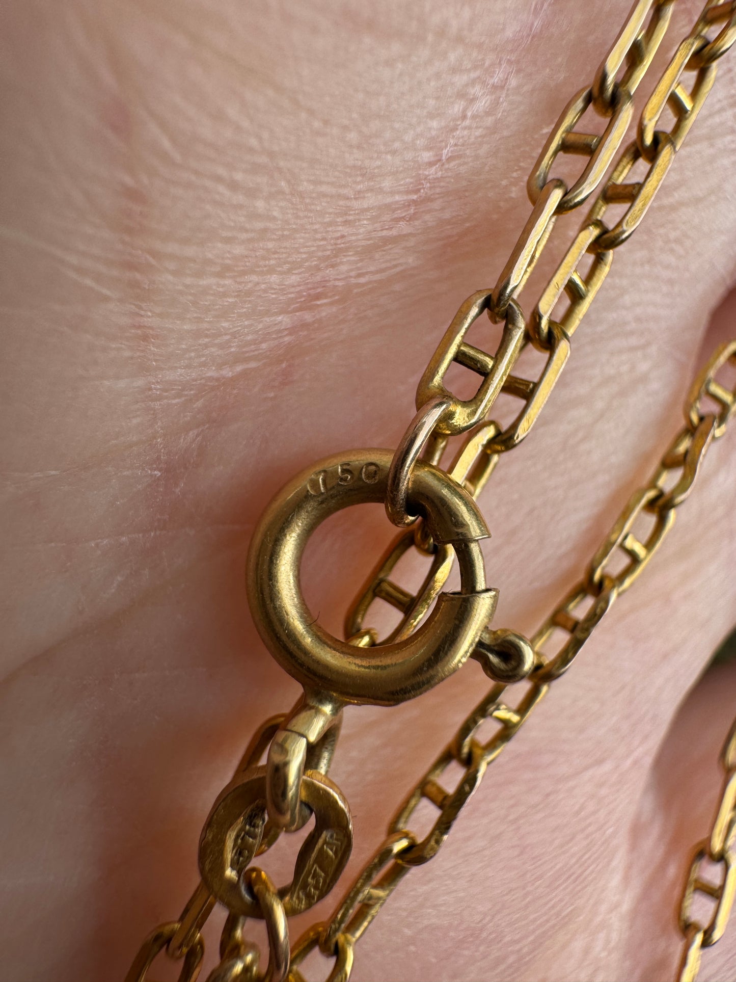 Vintage Italian 9ct yellow gold mariner link chain, 52cm / 20.47 inches long
