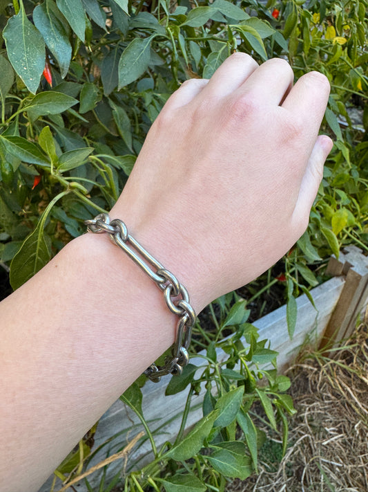 Antique silver trombone link bracelet/chain extender with dog clip, 20.5cm / 8.07 inches long