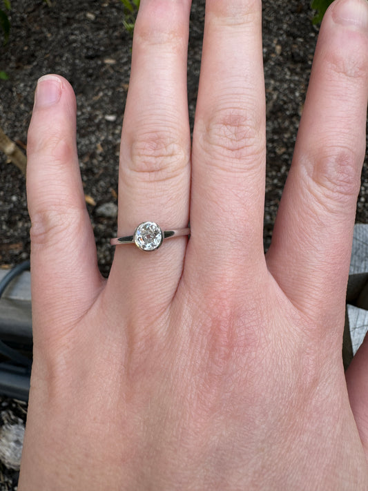 Vintage 18ct white gold 0.57ct old mine cut diamond bezel set solitaire ring