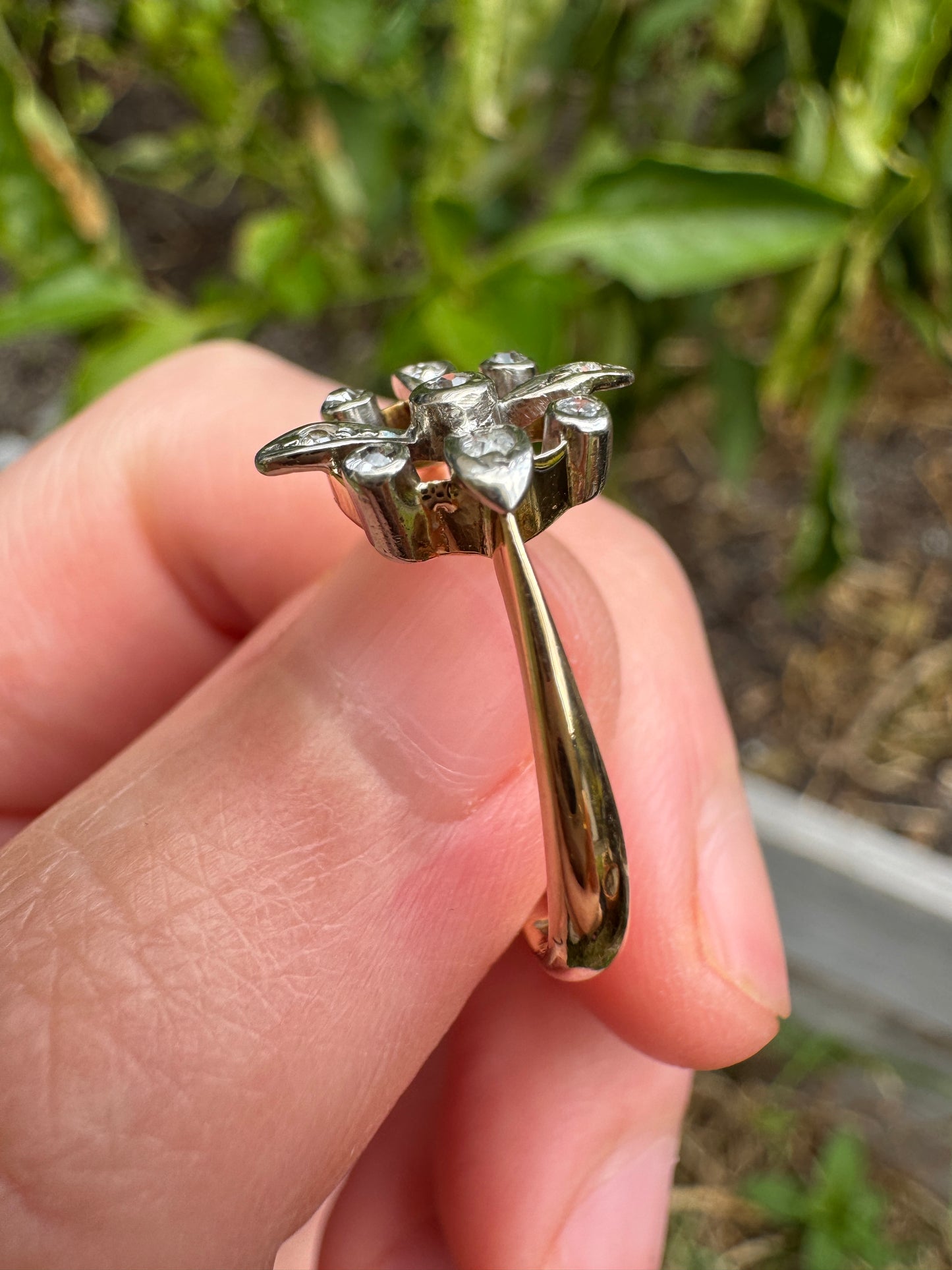 Antique 15ct yellow gold and platinum 0.14ct TCW old single cut diamond ring