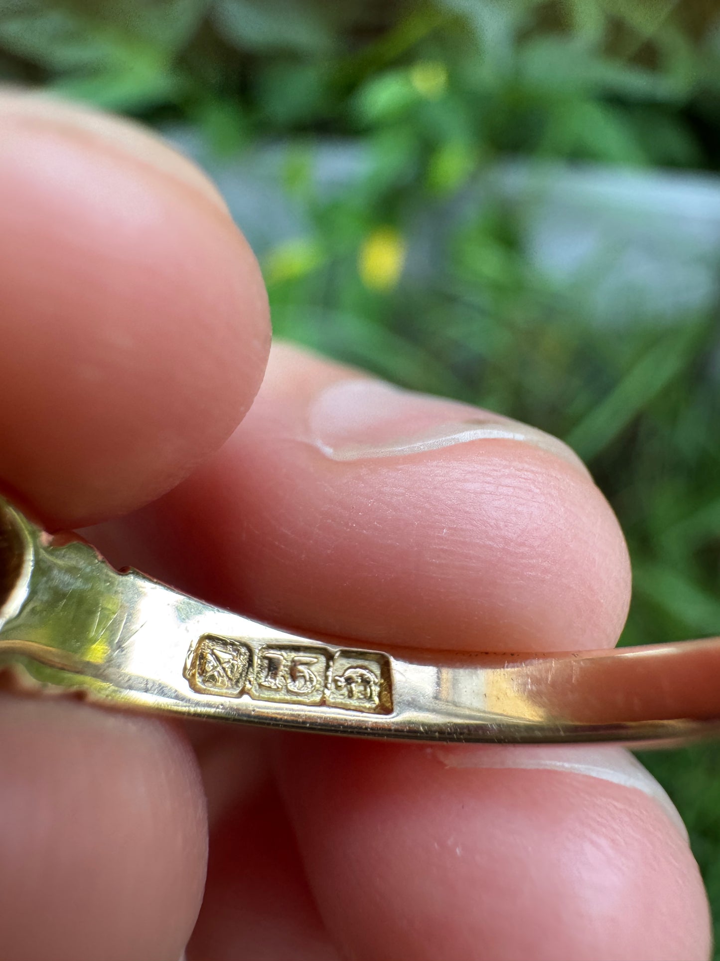 Antique Australian 15ct rosy yellow gold five stone synthetic ruby and old mine cut diamond ring