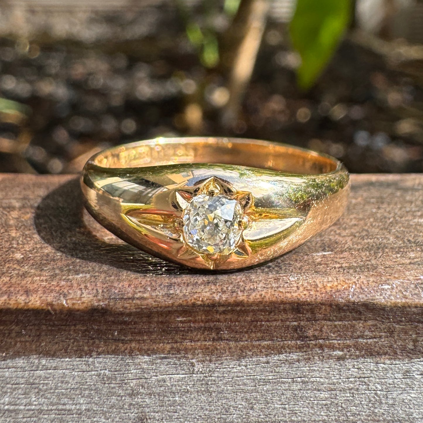 Antique 18ct yellow gold 0.3ct old mine cut diamond starset gypsy ring