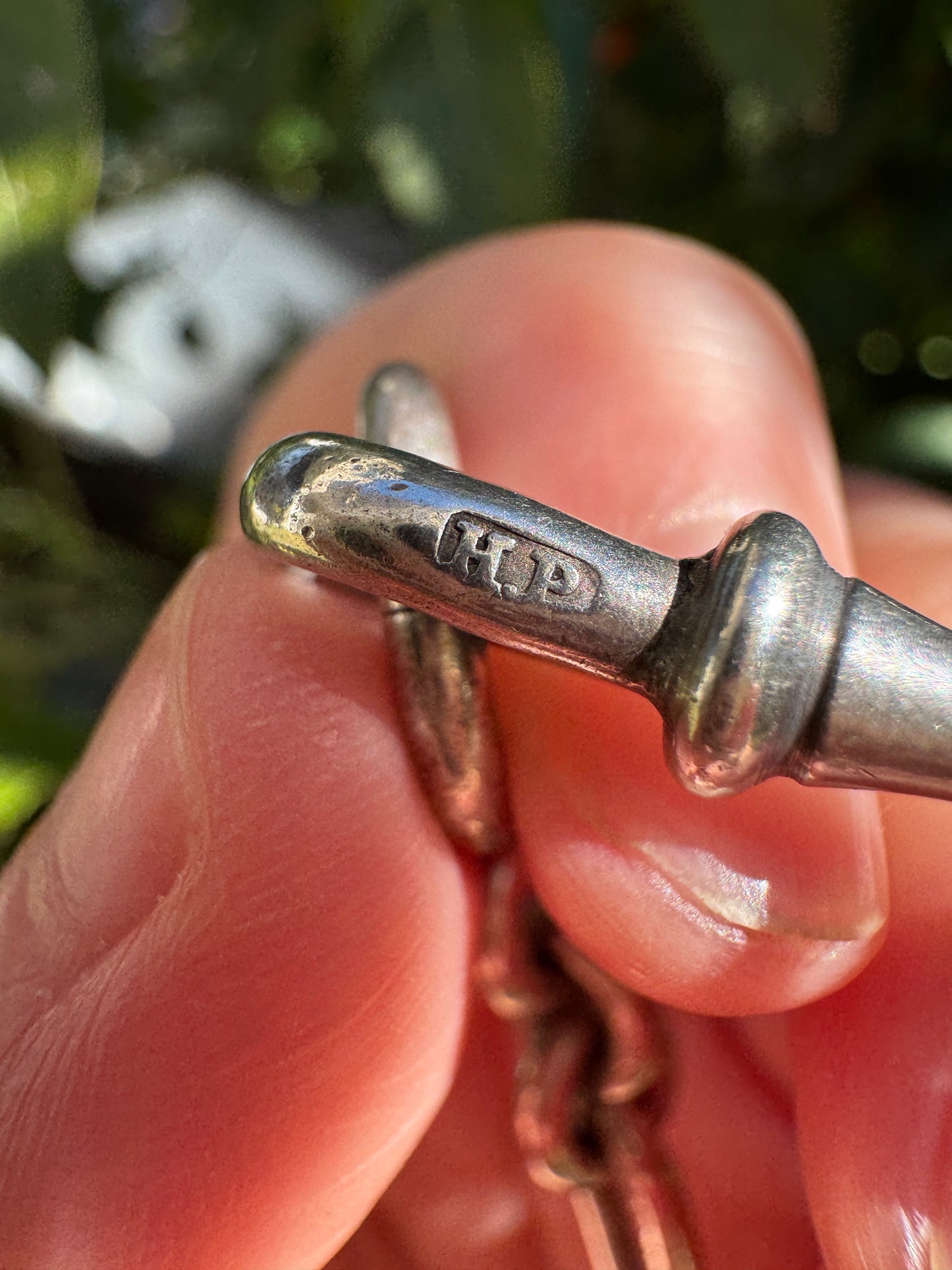Antique silver trombone link bracelet/chain extender with dog clip, 20.5cm / 8.07 inches long