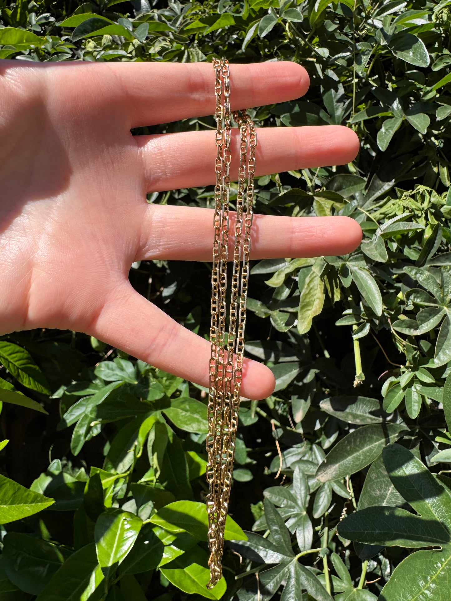 Vintage 9ct yellow gold mariner link chain, 66cm / 25.98 inches long