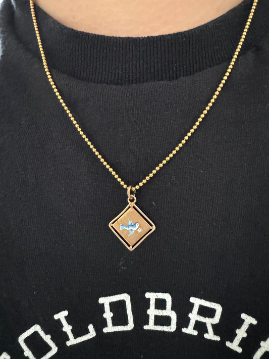 Vintage 14ct yellow gold and enamel bluebird pendant