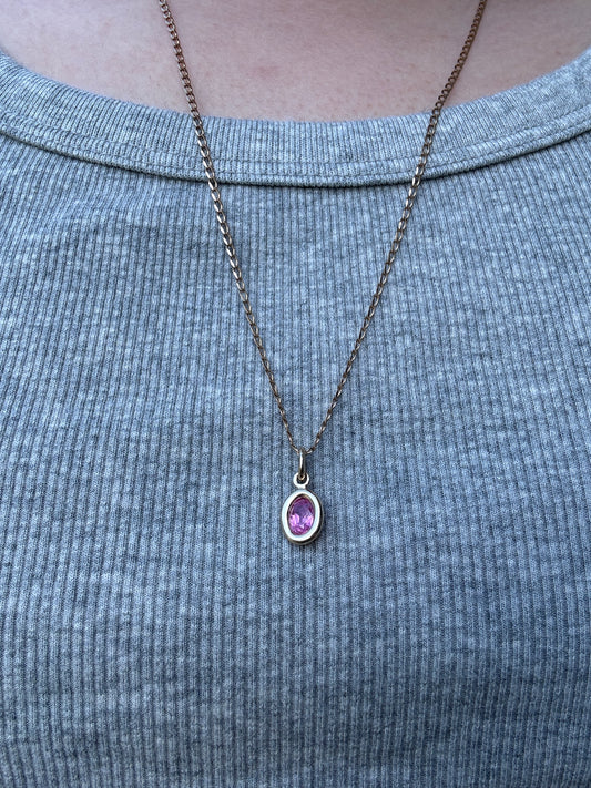 Custom 9ct yellow gold 0.72ct pink sapphire bezel set pendant