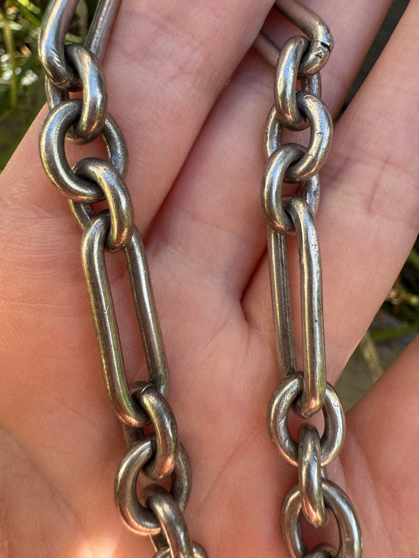 Antique silver trombone link bracelet/chain extender with dog clip, 20.5cm / 8.07 inches long
