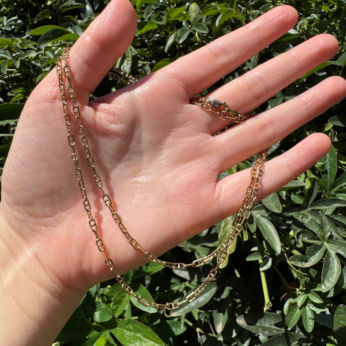 Vintage 9ct yellow gold mariner link chain, 66cm / 25.98 inches long