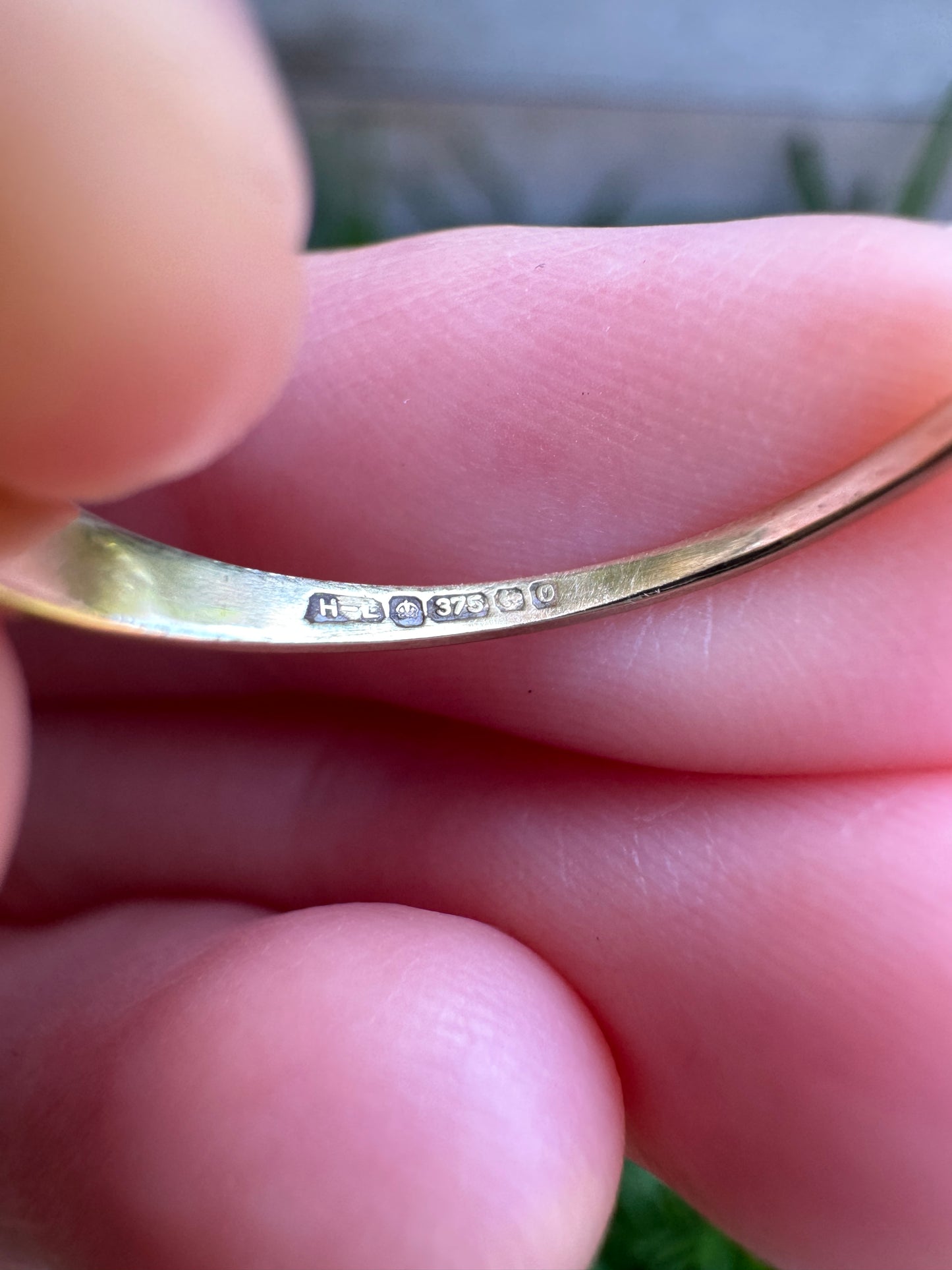 Vintage 9ct yellow gold diamond heart half hoop ring