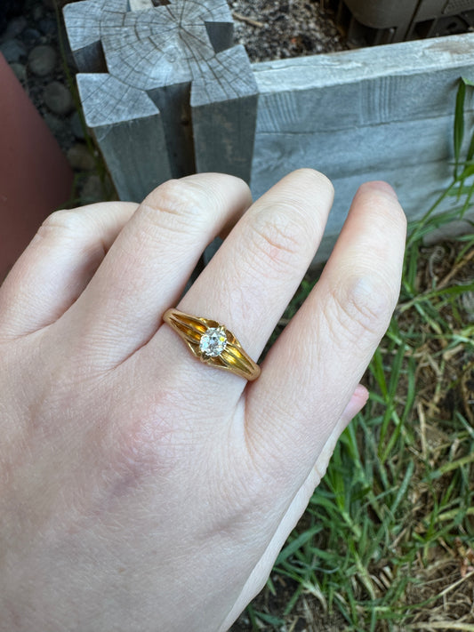 Antique 18ct yellow gold 0.34ct old mine cut diamond belcher solitaire ring