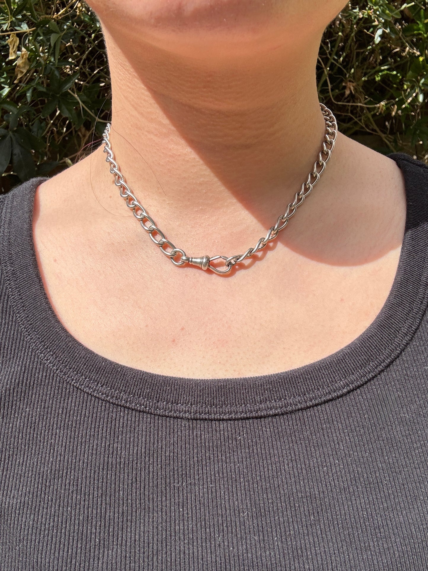 Vintage silver oval link chain with dog clip, 39cm / 15.35 inches long