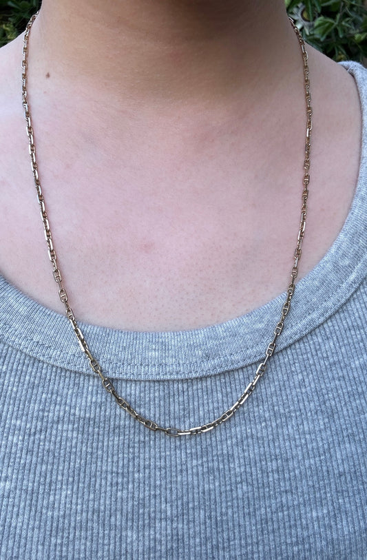 Vintage Italian 9ct yellow gold mariner link chain, 58.5cm / 23 inches long