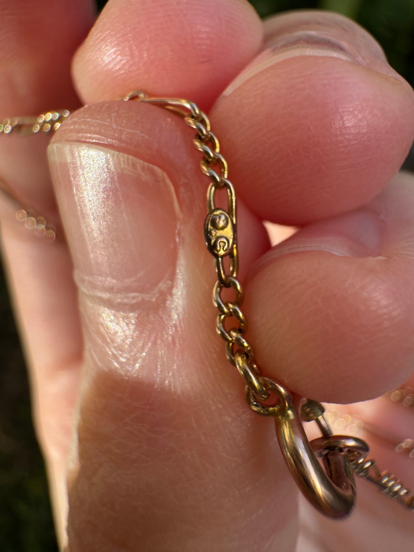 Antique 9ct rosy yellow gold figaro chain, 44.5cm / 17.52 inches long