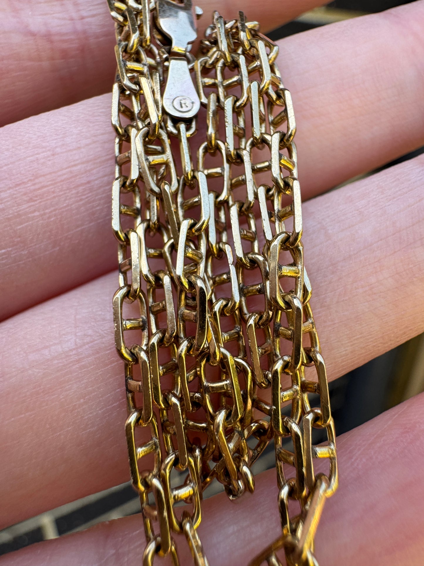 Vintage 9ct yellow gold mariner link chain, 66cm / 25.98 inches long