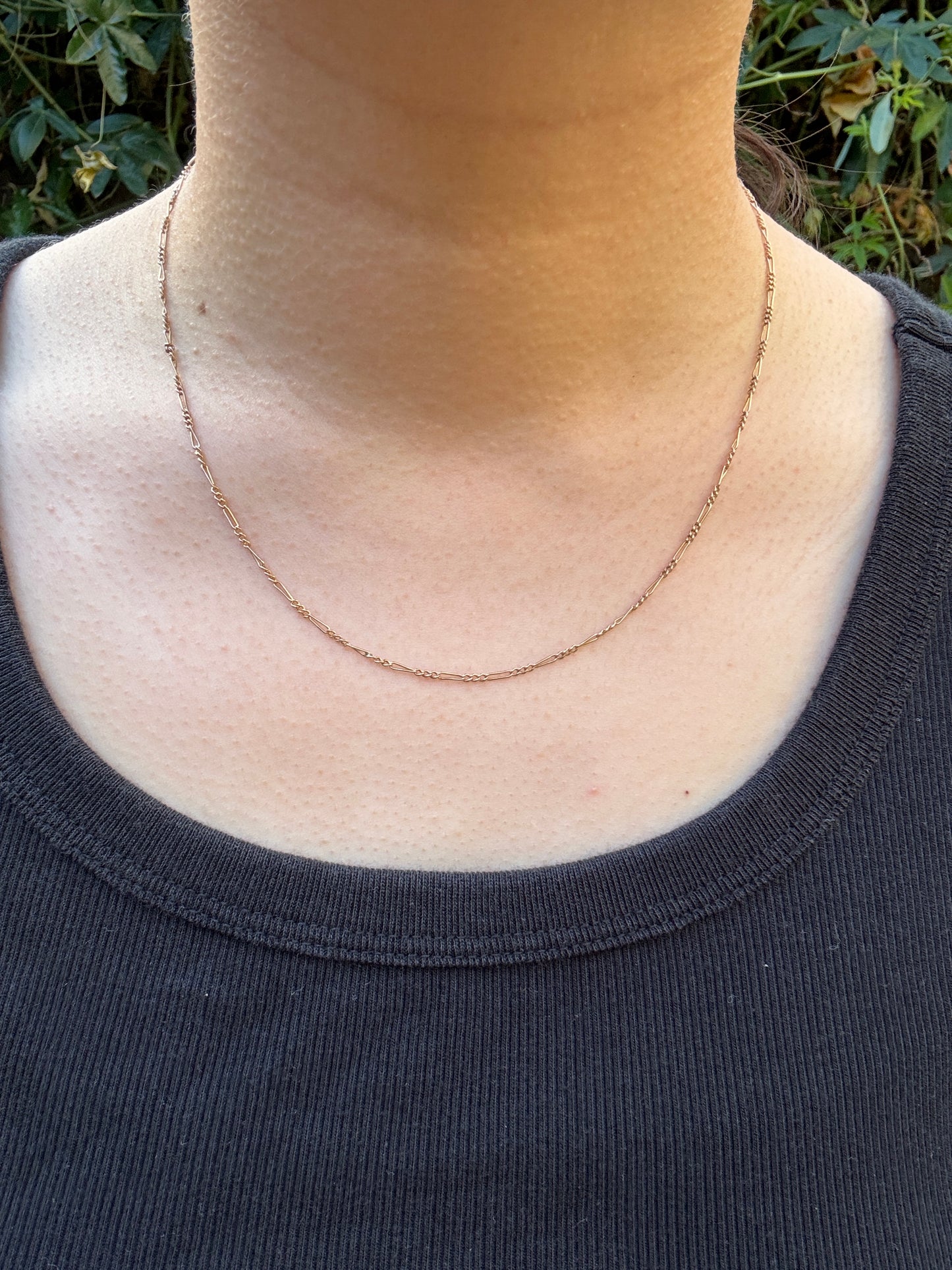 Antique 9ct rosy yellow gold figaro chain, 44.5cm / 17.52 inches long