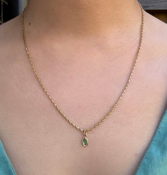 Custom handmade 9ct yellow gold 0.25ct natural emerald bezel set pendant
