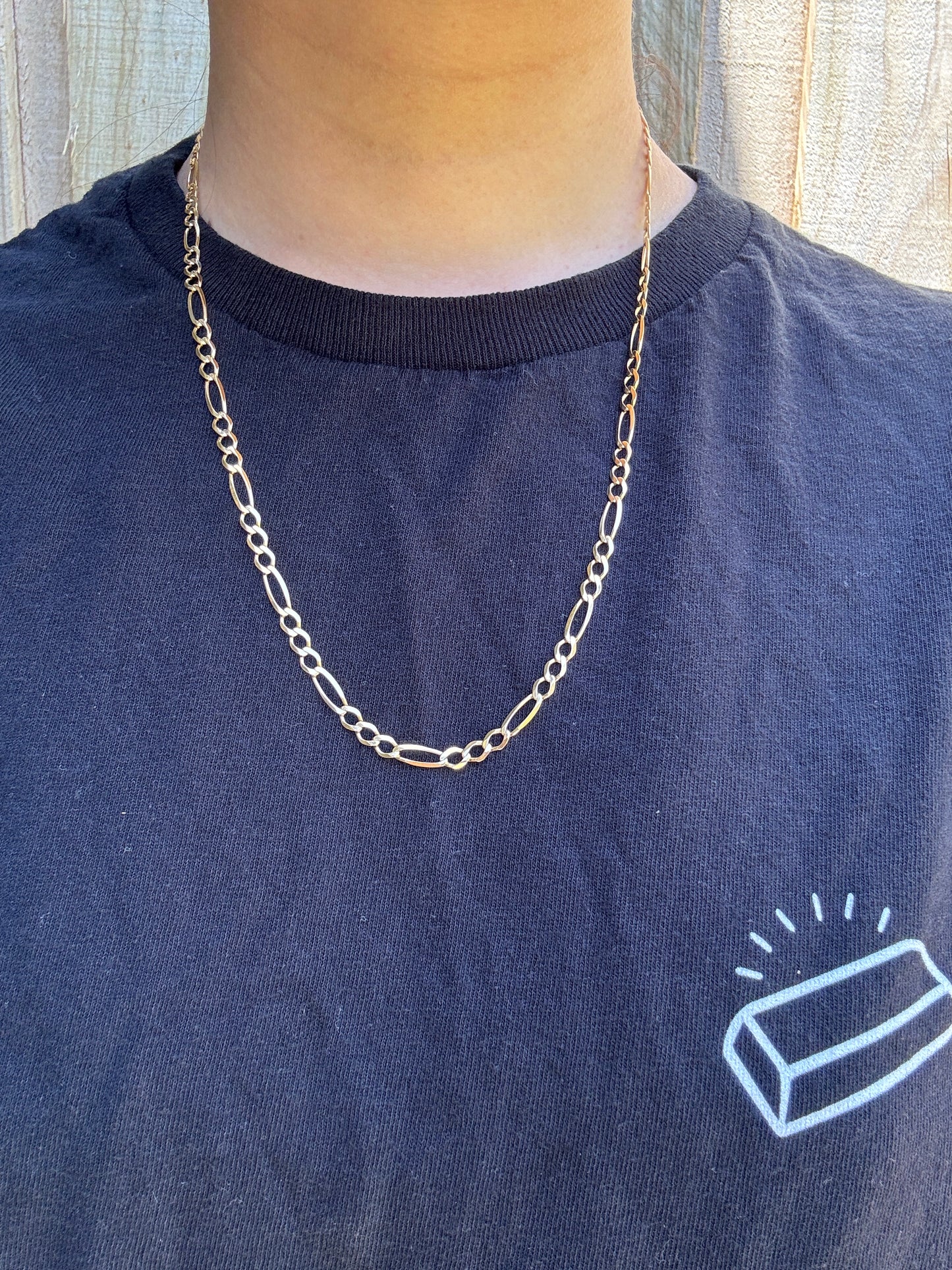 Vintage 9ct yellow gold flat figaro chain, 54.5cm / 21.5 inches long