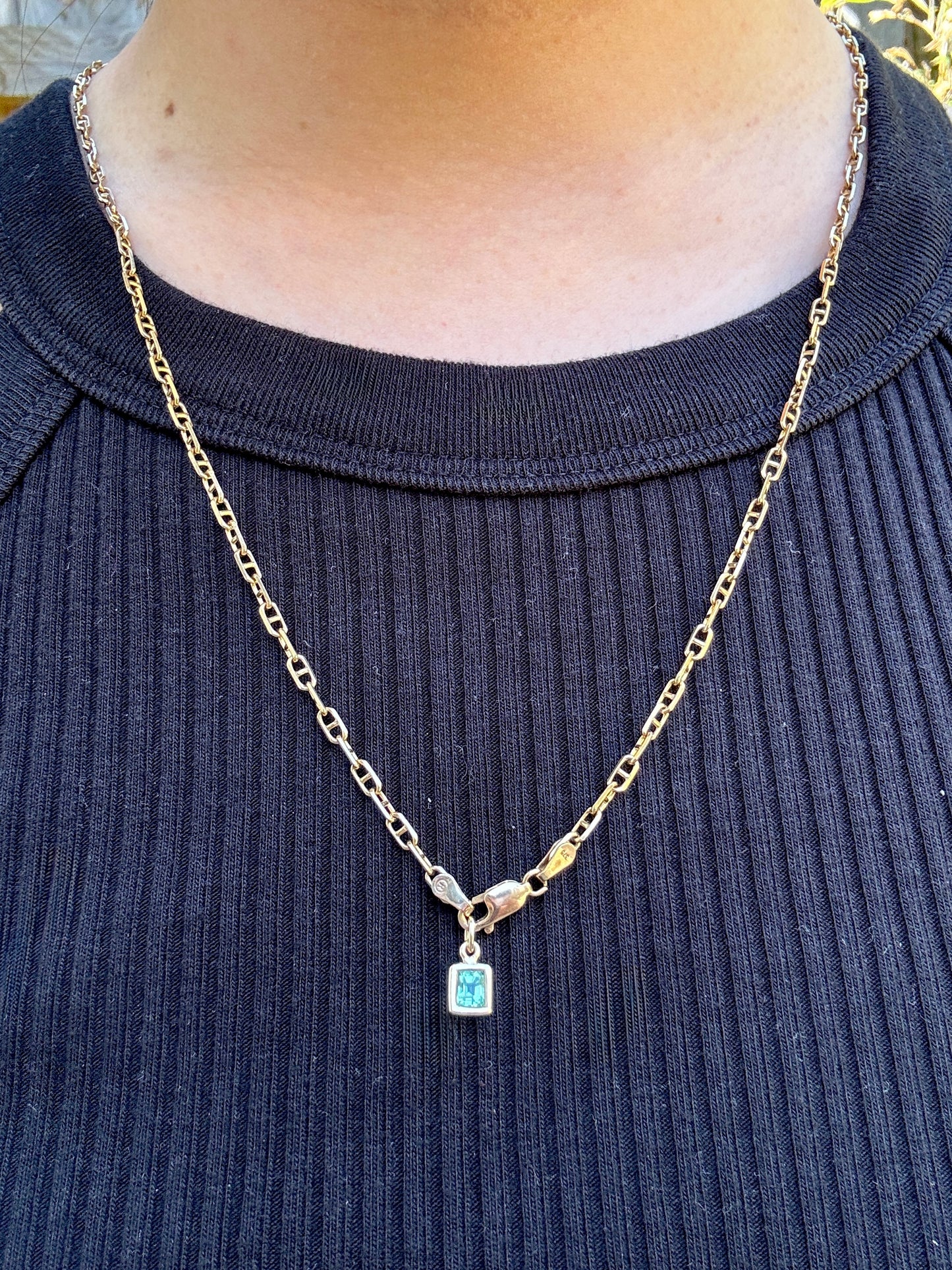 Custom handmade 9ct yellow gold 0.37ct natural emerald bezel set pendant