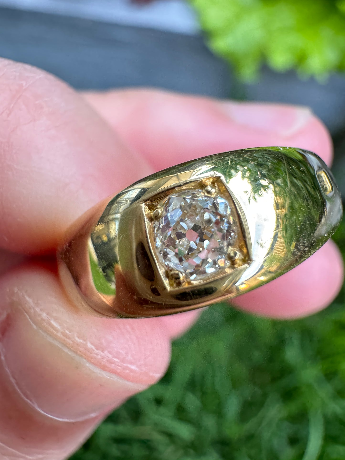 Antique Victorian 18ct yellow gold 0.35ct old mine cut diamond gypsy ring