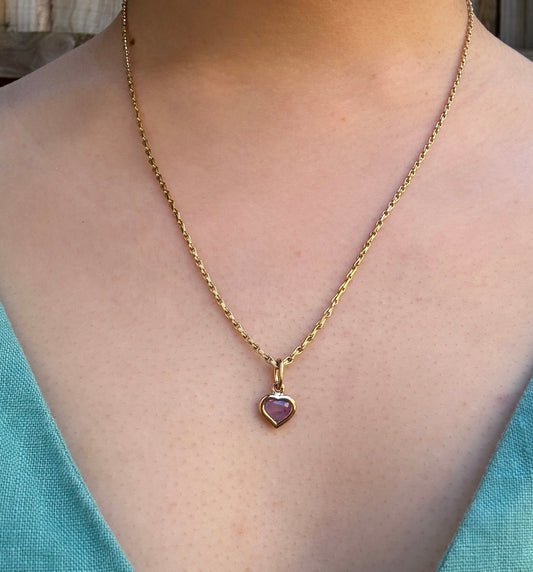 Custom 9ct yellow gold 0.66ct pink sapphire heart bezel set pendant