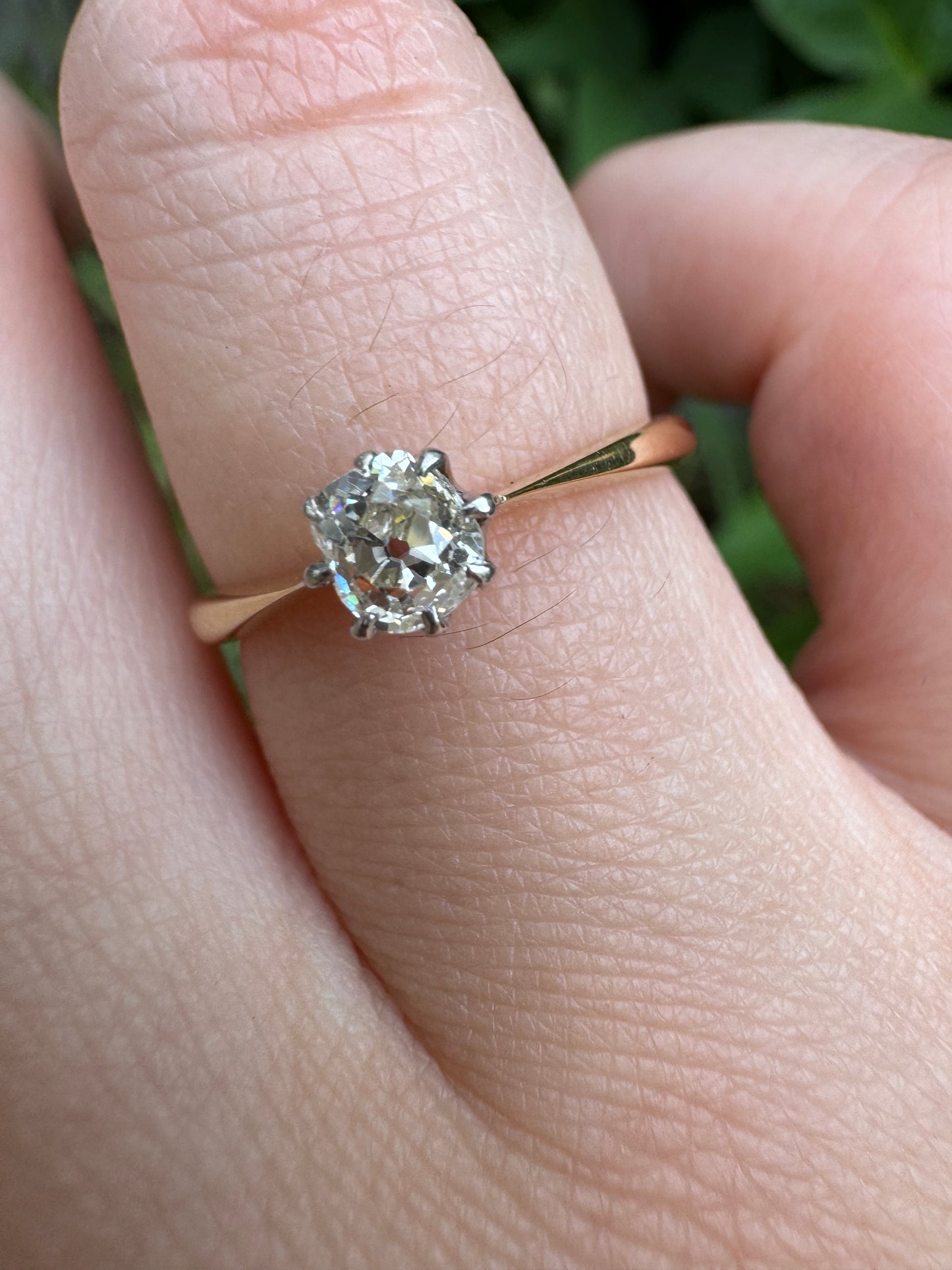 Vintage 18ct yellow gold and platinum 0.35ct old mine cut diamond solitaire ring