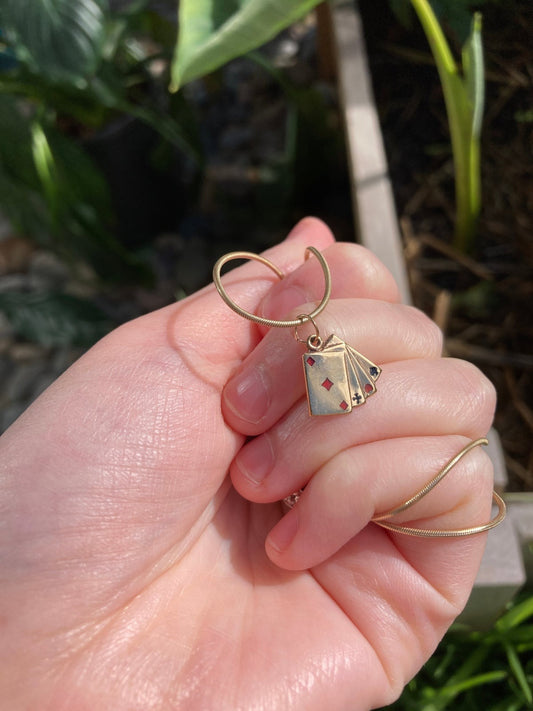 Vintage 9ct yellow gold and enamel playing cards charm