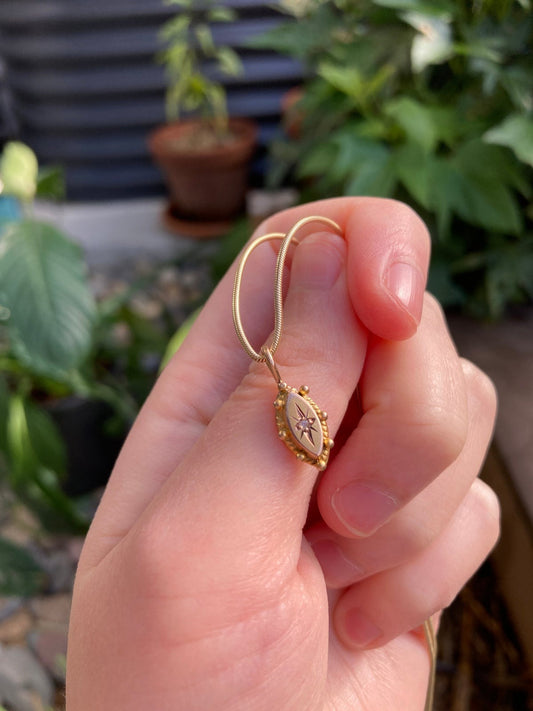 Antique Victorian 9ct yellow gold marquise-shaped diamond stickpin conversion pendant