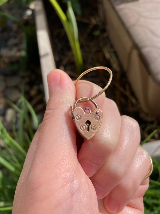 Vintage 9ct rose gold heart padlock pendant