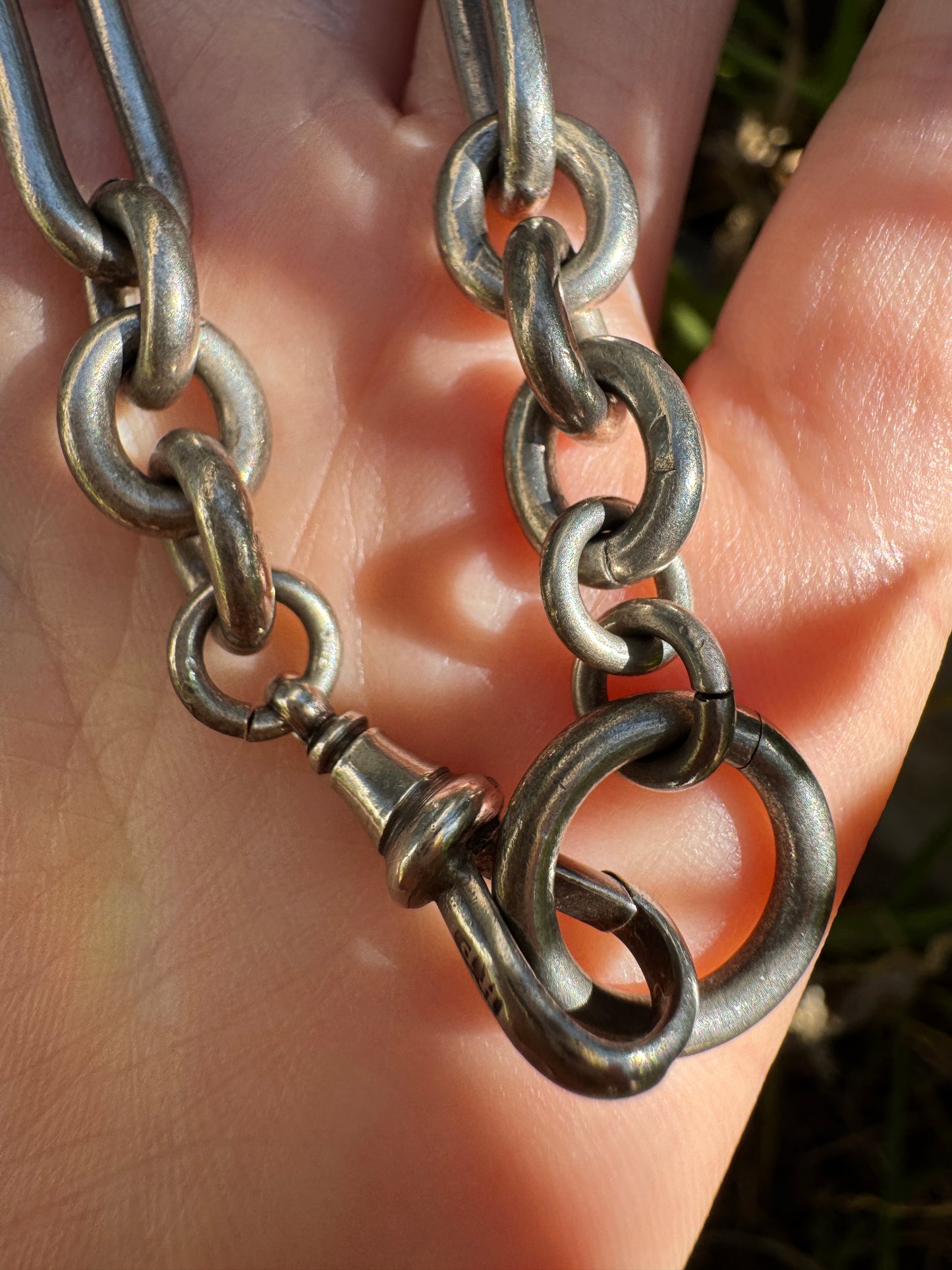 Antique silver trombone link bracelet/chain extender with dog clip, 20.5cm / 8.07 inches long