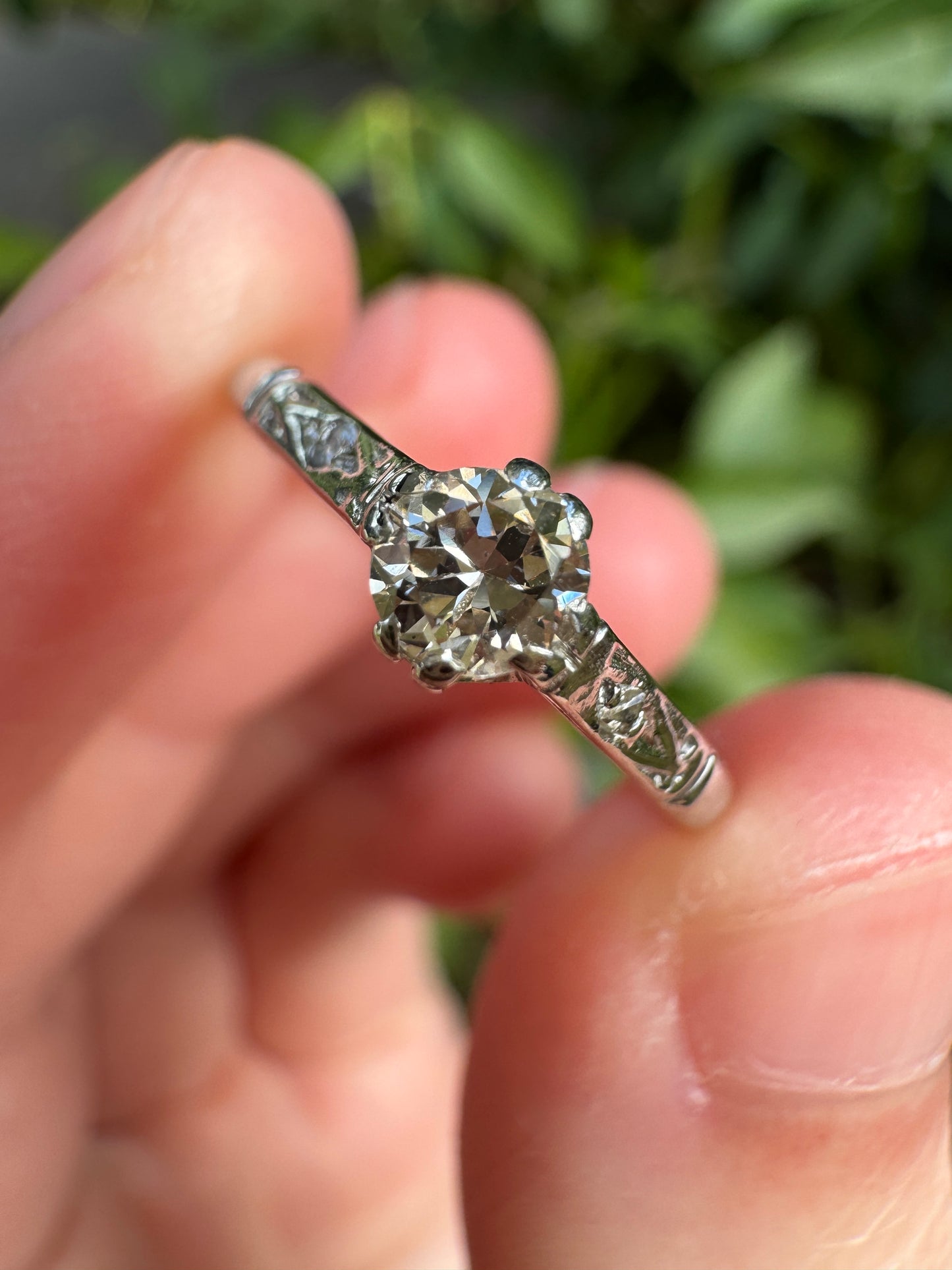 Vintage 18ct white gold 0.2ct old European cut diamond solitaire ring