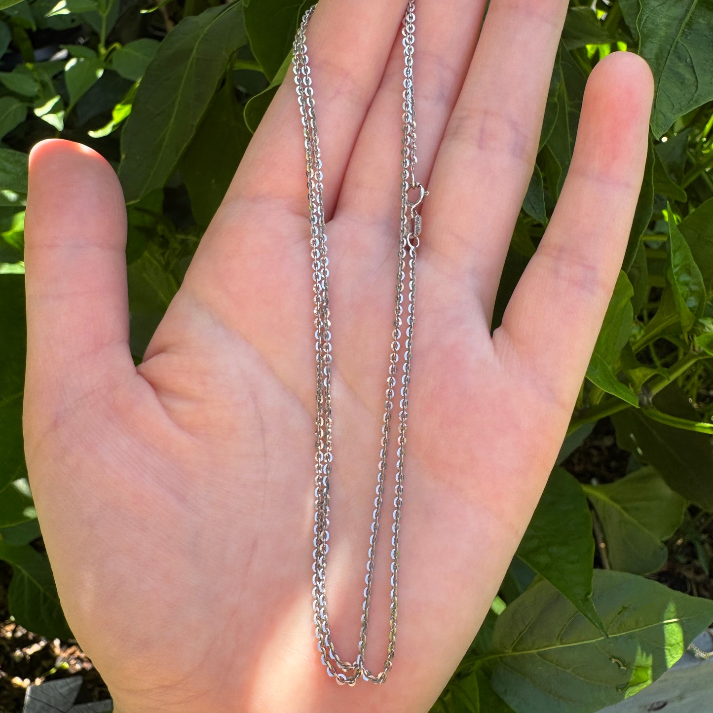 Vintage Italian 9ct white gold cable link chain, 50cm / 19.7 inches long