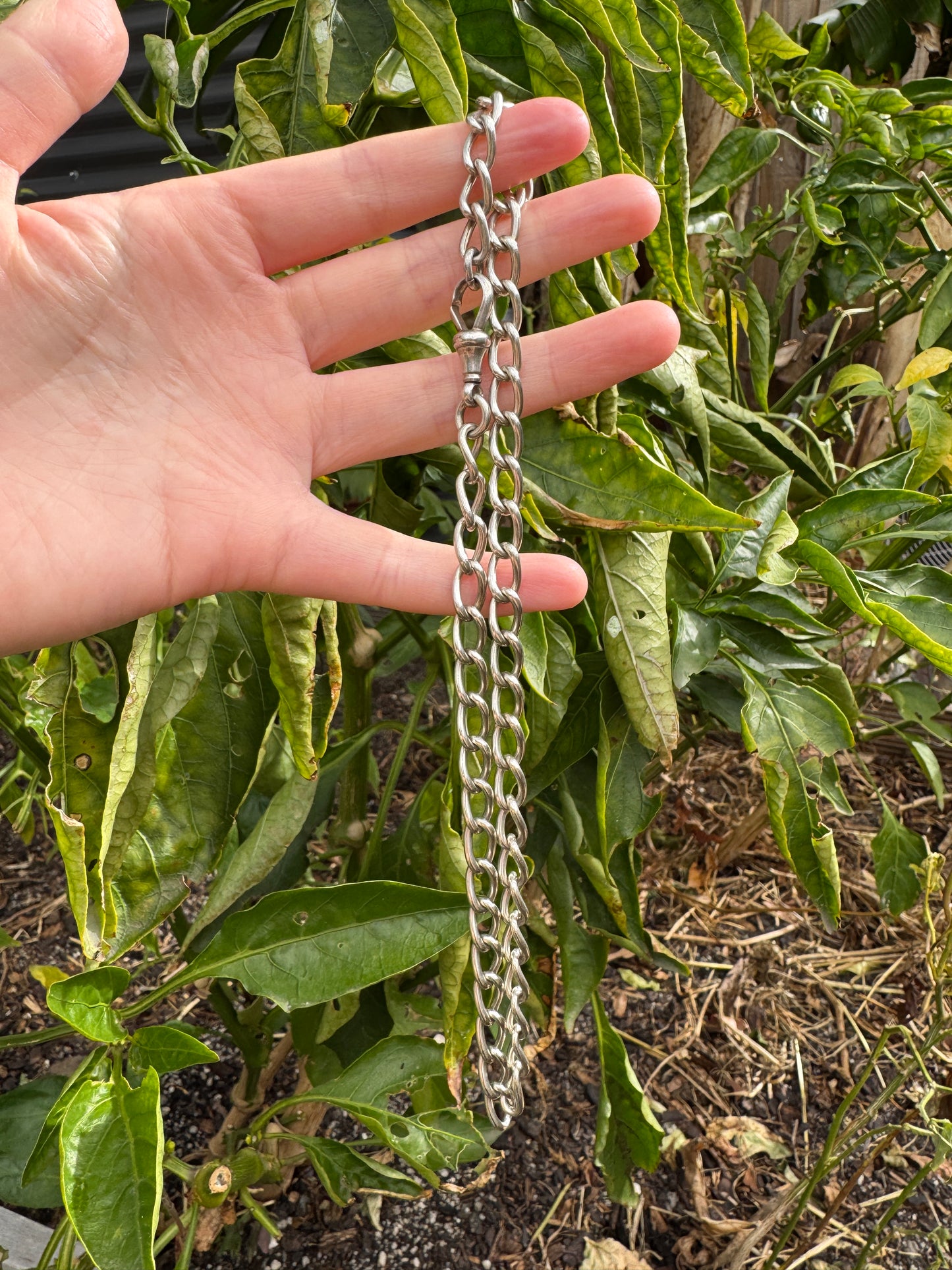 Vintage silver oval link chain with dog clip, 39cm / 15.35 inches long