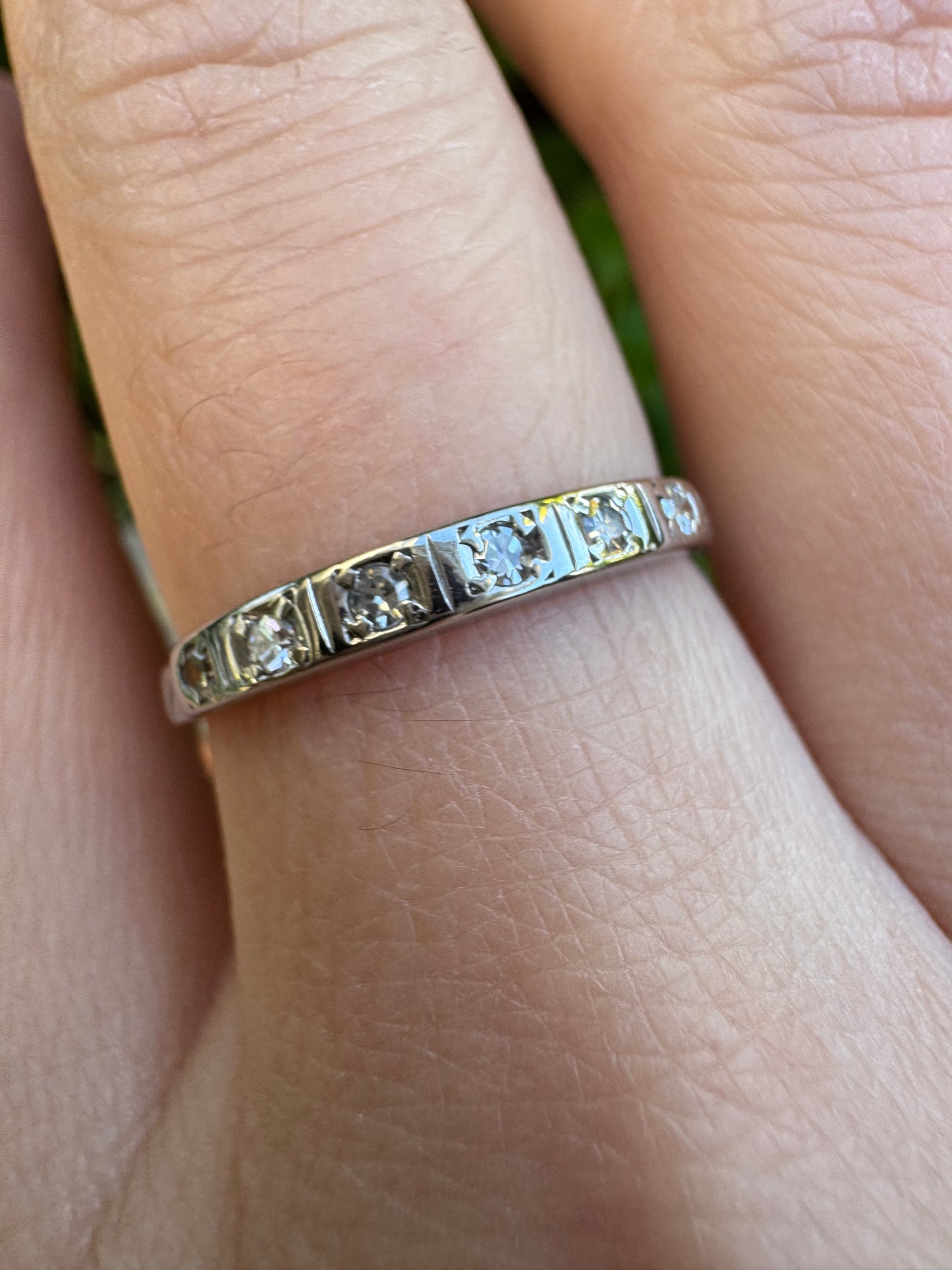 Antique Australian 18ct white gold six stone single cut diamond half eternity ring
