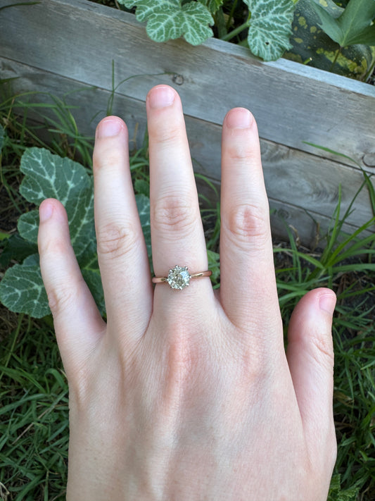 Vintage 18ct yellow gold 0.82ct old mine cut diamond solitaire ring