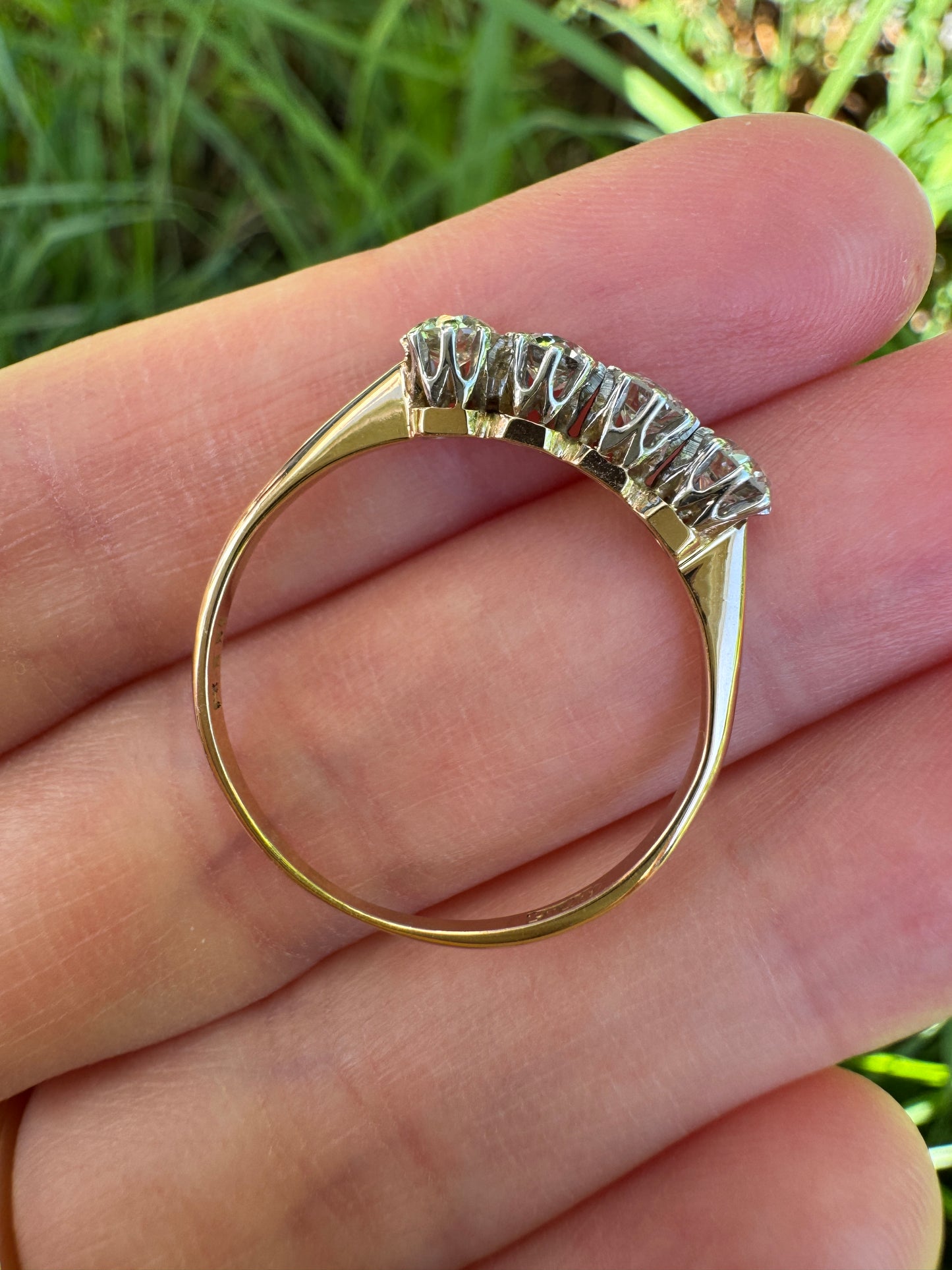 Vintage 18ct yellow gold and platinum four stone 0.76ct TCW old mine cut diamond ring