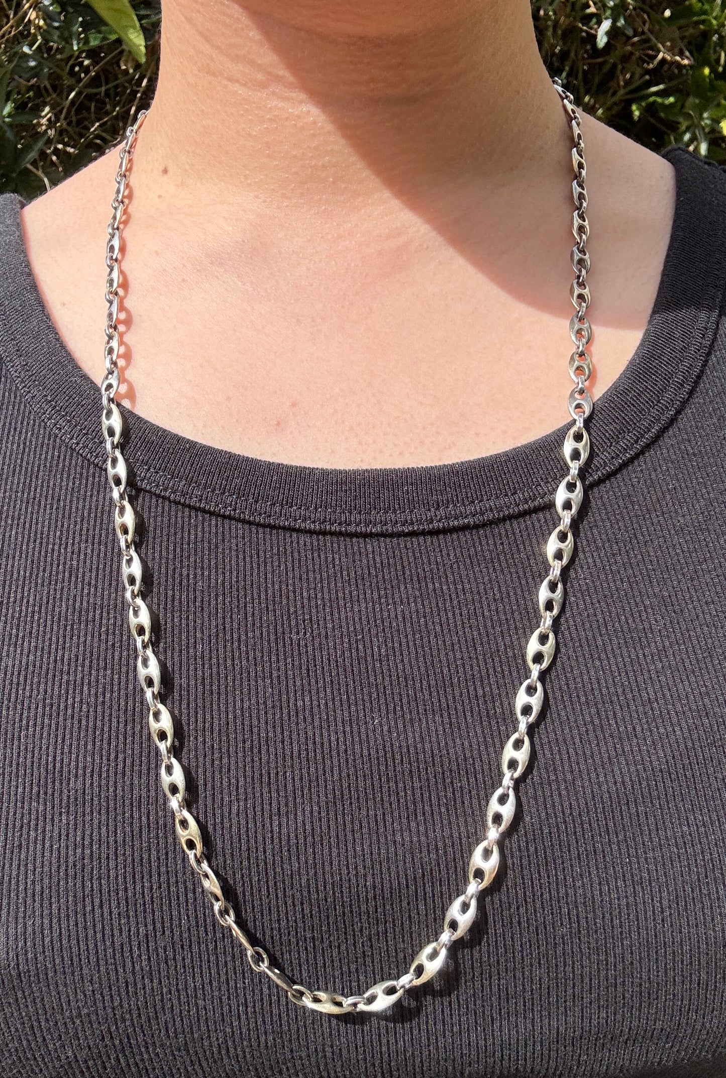 Vintage silver two tone puffy mariner/Gucci link chain, 72cm / 28.35 inches long
