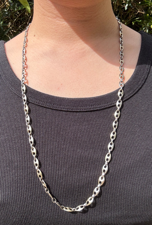 Vintage silver two tone puffy mariner/Gucci link chain, 72cm / 28.35 inches long