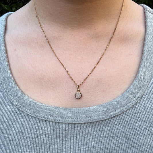 Custom handmade recycled 9ct yellow gold 1.31ct moonstone cabochon bezel set pendant