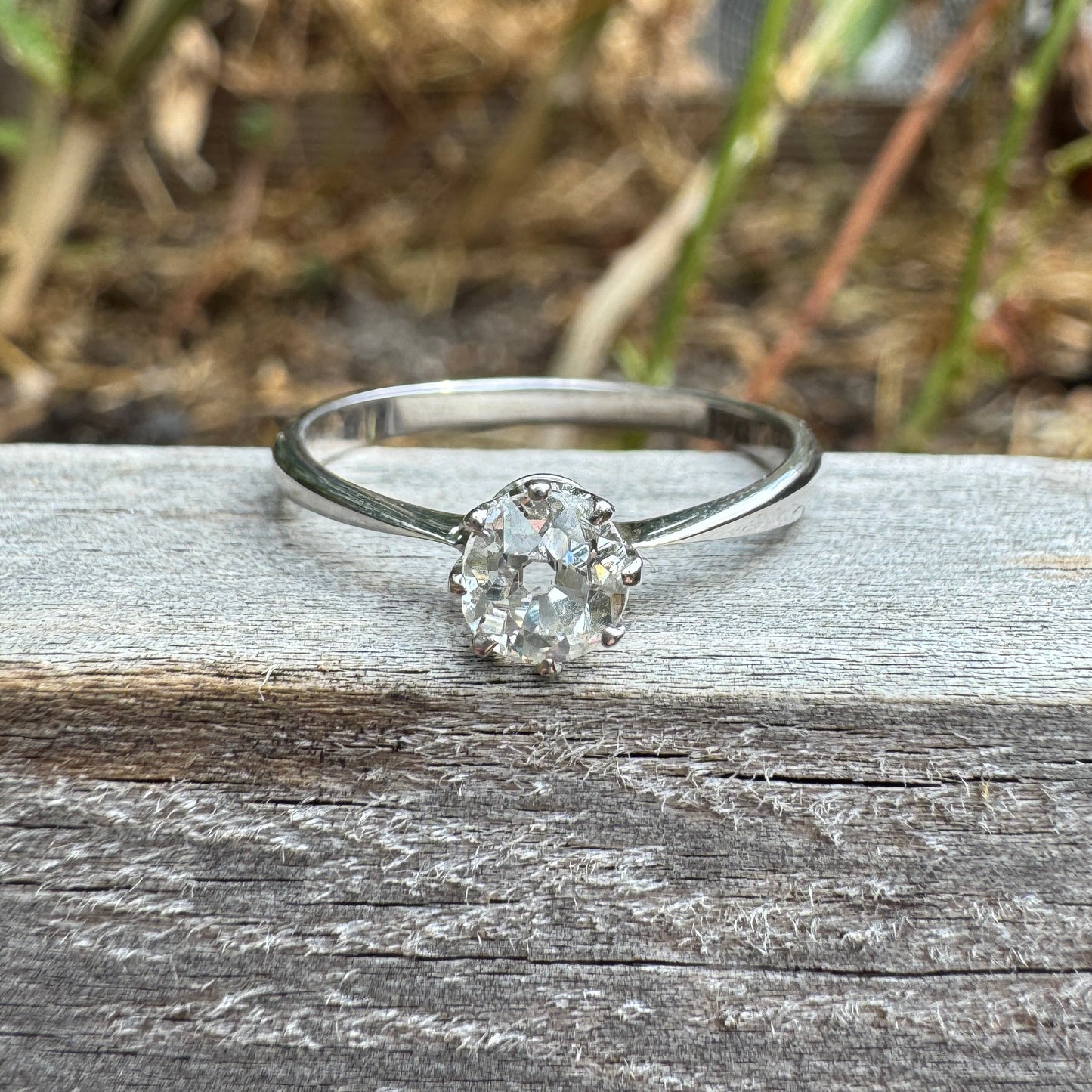 Vintage 9ct white gold 0.57ct old mine cut diamond solitaire ring