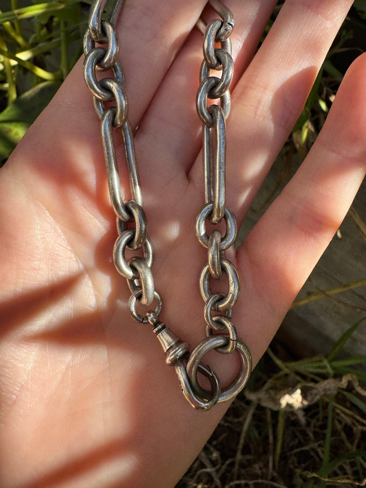 Antique silver trombone link bracelet/chain extender with dog clip, 20.5cm / 8.07 inches long